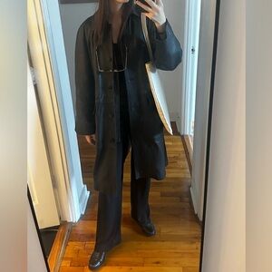 Massimo Dutti Long textured nappa leather coat with pockets